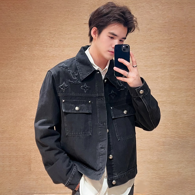 lv louis vuitton 25fw logo embroidered denim jacket